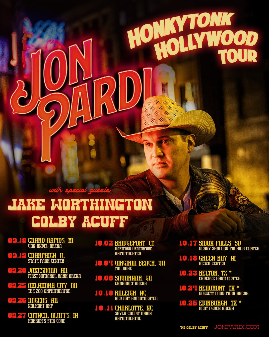 Jon Pardi Honkytonk Hollywood Tour Poster 2025